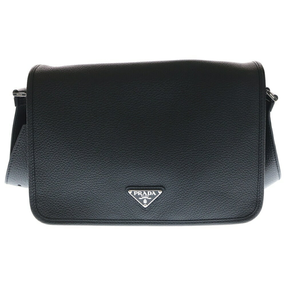 PRADA Triangle Logo Shoulder Bag Black Leather